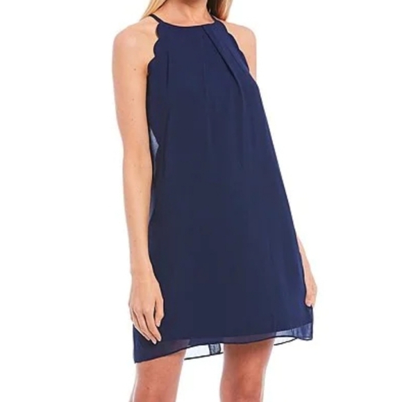 IN San Francisco Scalloped Shift halter Dress Navy Blue L - Picture 1 of 11